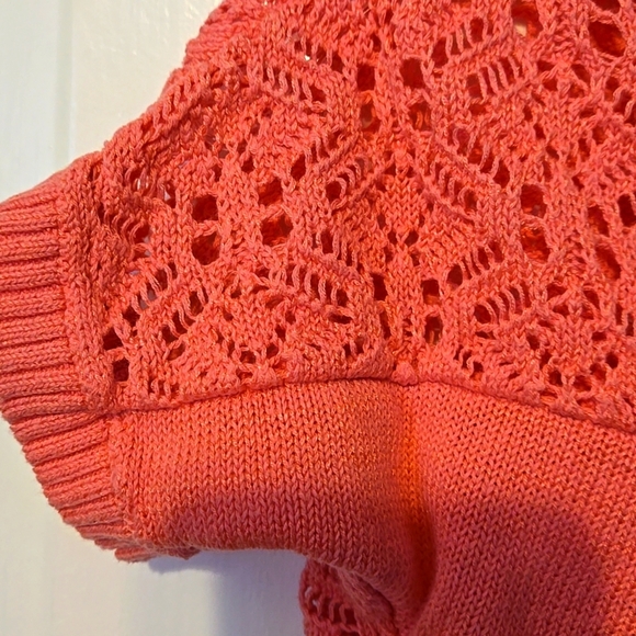Cat & Jack, Cardigan, Cropped, Sz Lg 10/12, Coral, Pink, Orange, Knit, Sweater - Picture 8 of 8